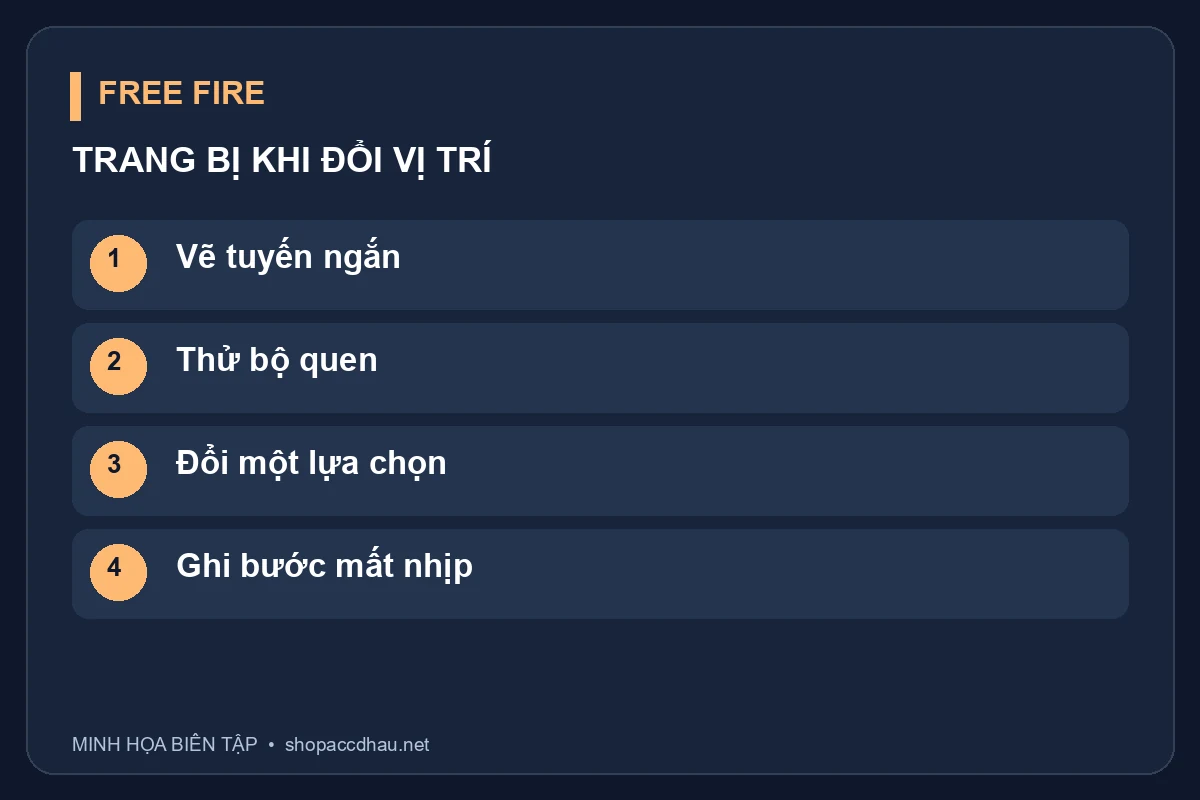 Sơ đồ thử thao tác trên một tuyến di chuyển; không phải tổ hợp trang bị tối ưu hoặc chỉ số tốc độ.
