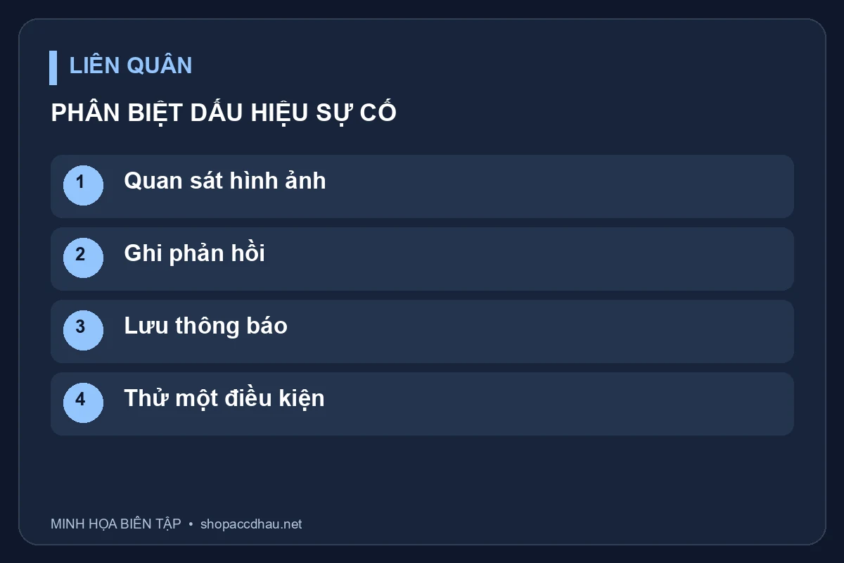 Khung mô tả ba dấu hiệu sự cố; không phải công cụ chẩn đoán mạng hoặc cam kết xác định nguyên nhân.