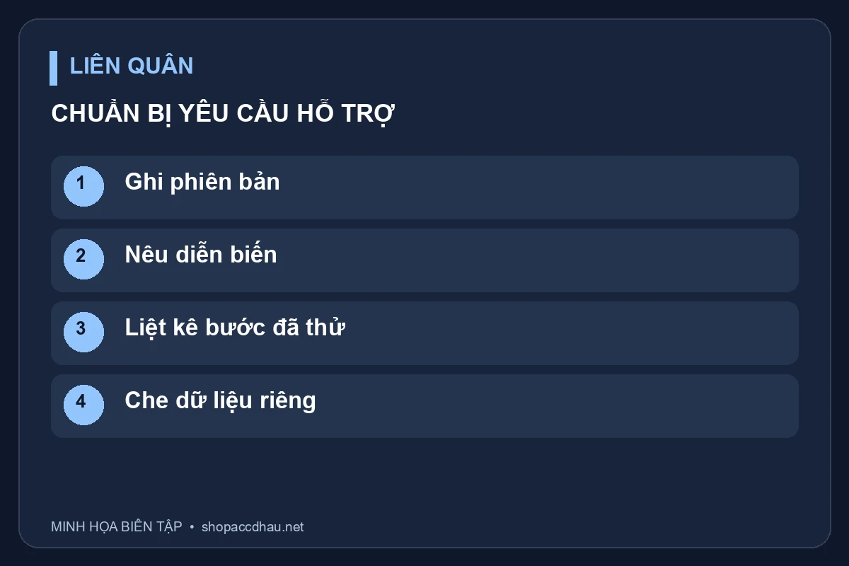 Khung chuẩn bị thông tin hỗ trợ; không phải biểu mẫu Garena hoặc yêu cầu cung cấp thông tin đăng nhập.